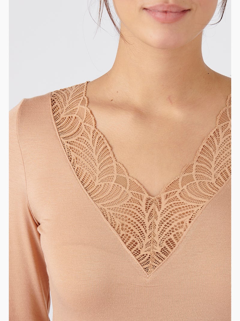 T-shirt manches longues dentelle Thermolactyl Sensitive thermique - Damart Beige - Kiabi