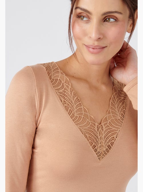 T-shirt manches longues dentelle Thermolactyl Sensitive thermique - Damart - Kiabi