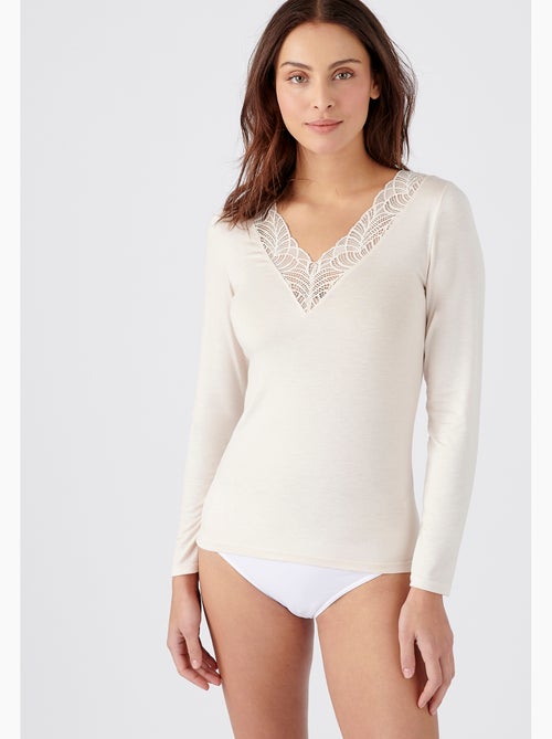 T-shirt manches longues dentelle Thermolactyl Sensitive thermique - Damart - Kiabi