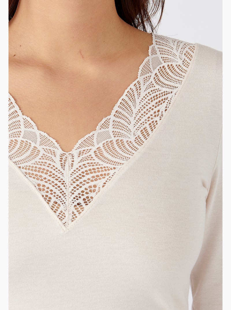 T-shirt manches longues dentelle Thermolactyl Sensitive thermique - Damart Blanc cassé - Kiabi