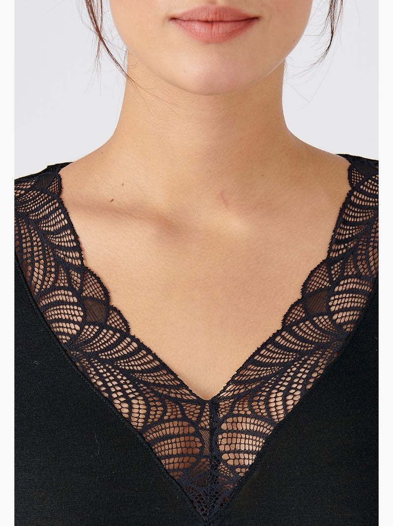 T-shirt manches longues dentelle Thermolactyl Sensitive thermique - Damart Noir - Kiabi