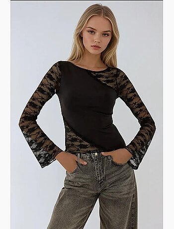 T-shirt manches longues détail dentelle hiccup