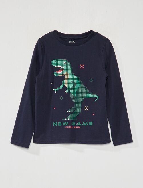 T-shirt manches longues 'dinosaure pixel' - Kiabi