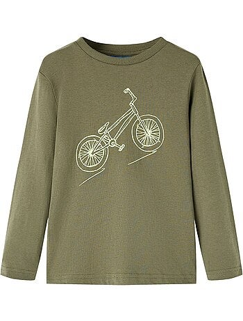 T-shirt manches longues en coton avec imprimé vélo - vidaxl