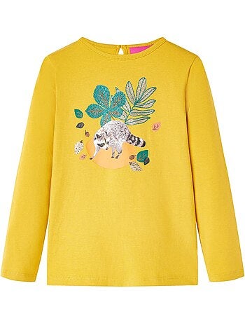 T-shirt manches longues en coton élasthanne imprimé animaux et feuilles - vidaxl