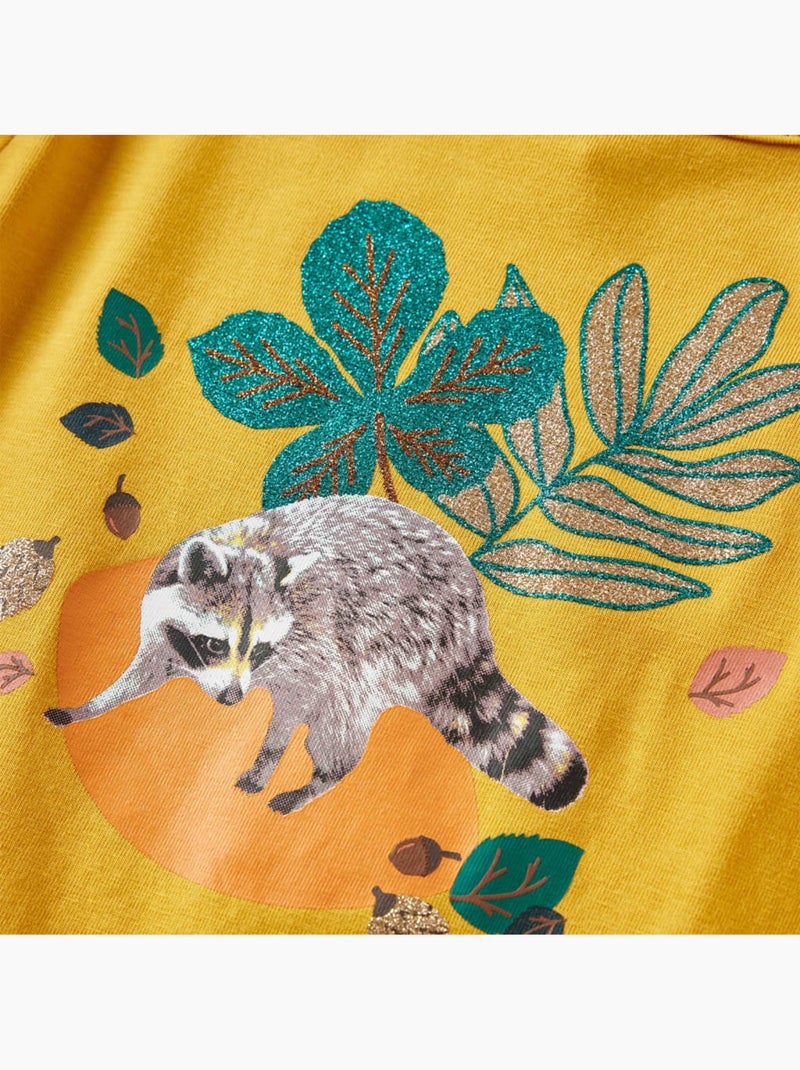 T-shirt manches longues en coton élasthanne imprimé animaux et feuilles - vidaxl Jaune - Kiabi