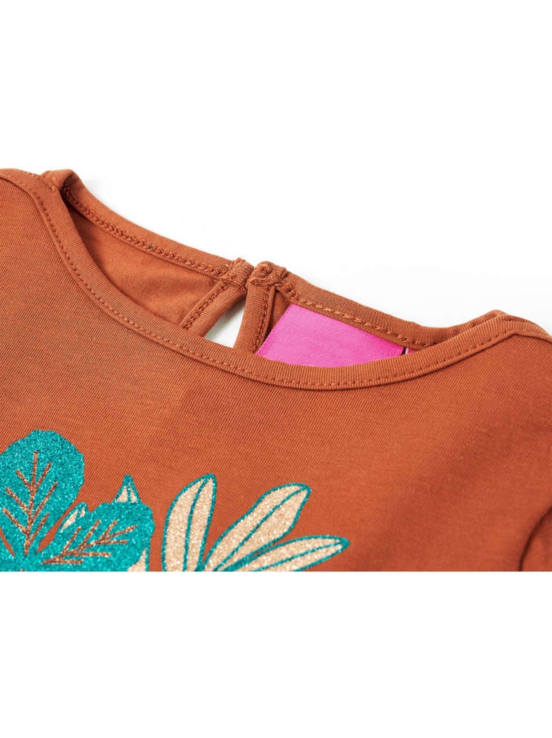 T-shirt manches longues en coton élasthanne imprimé animaux et feuilles - vidaxl Marron - Kiabi
