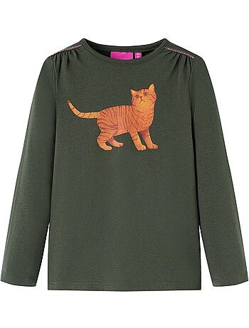 T-shirt manches longues en coton extensible chat - vidaxl