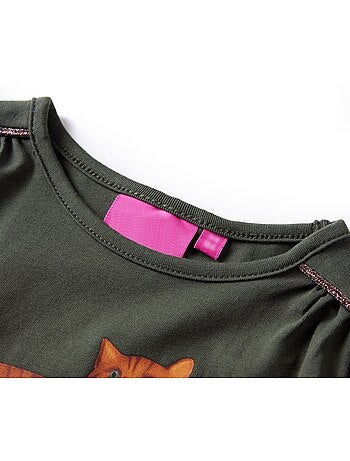 T-shirt manches longues en coton extensible chat - vidaxl