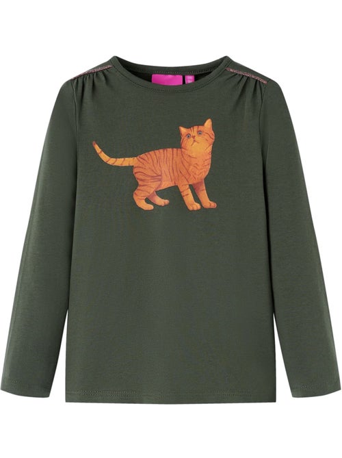 T-shirt manches longues en coton extensible chat - vidaxl - Kiabi