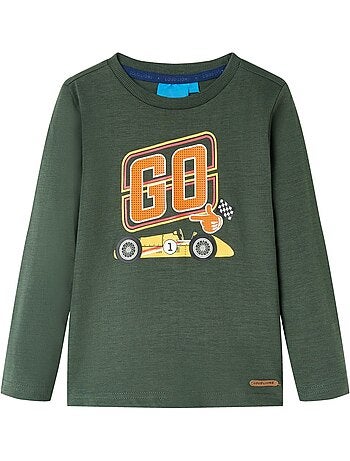 T-shirt manches longues en coton foncé imprimé voiture de course - vidaxl