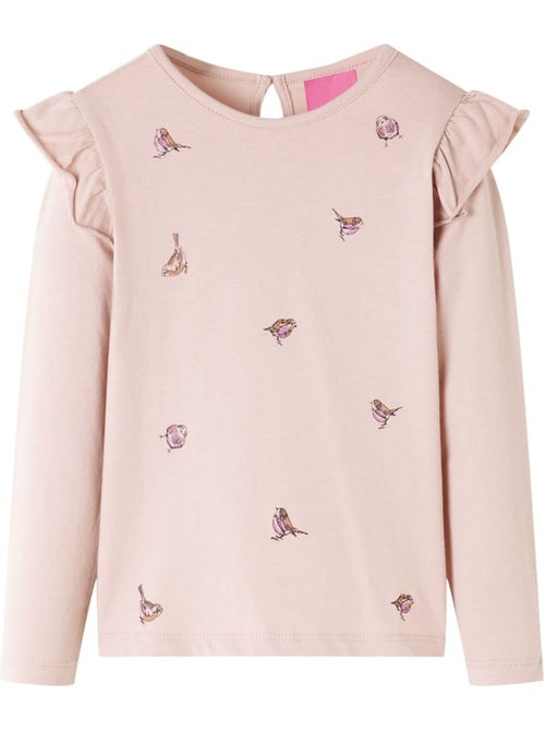 T-shirt manches longues en coton imprimé moineau avec volants - vidaxl - Kiabi