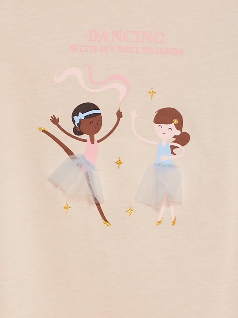 T-shirt manches longues en jersey imprimé + reliefs fantaisies ROSE - Kiabi