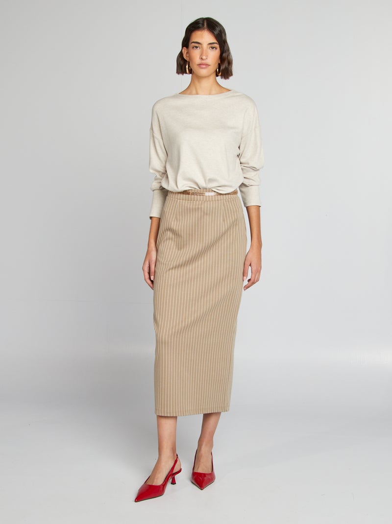 T-shirt manches longues en maille doudou Beige - Kiabi