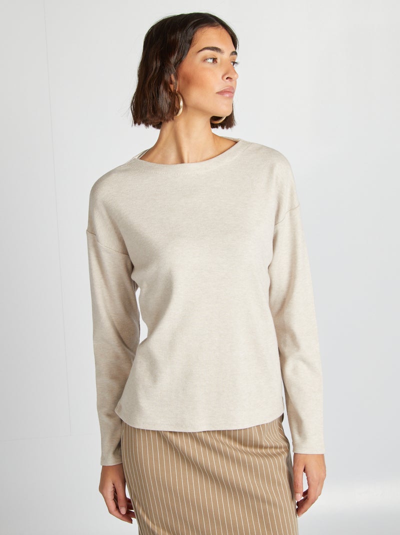 T-shirt manches longues en maille doudou Beige - Kiabi