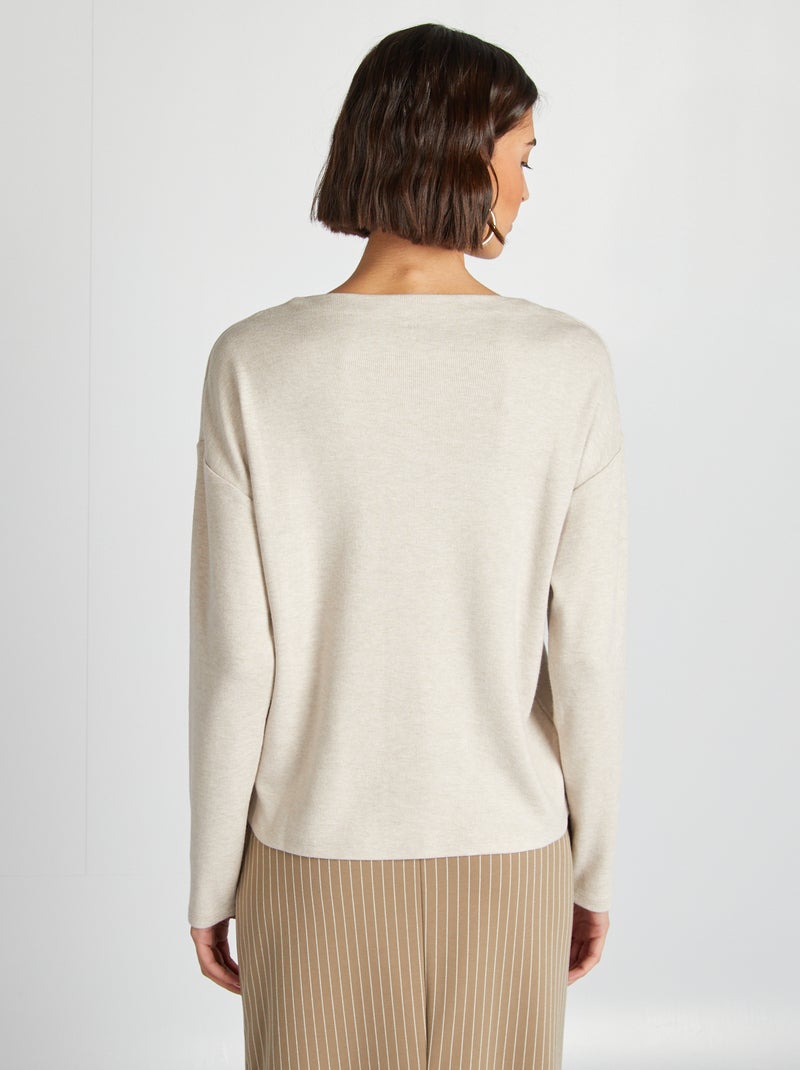 T-shirt manches longues en maille doudou Beige - Kiabi