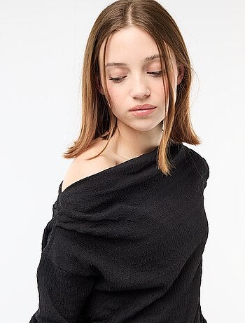 T-shirt manches longues en maille gaufrée