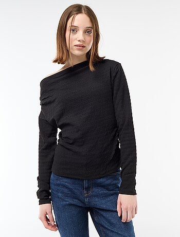 T-shirt manches longues en maille gaufrée