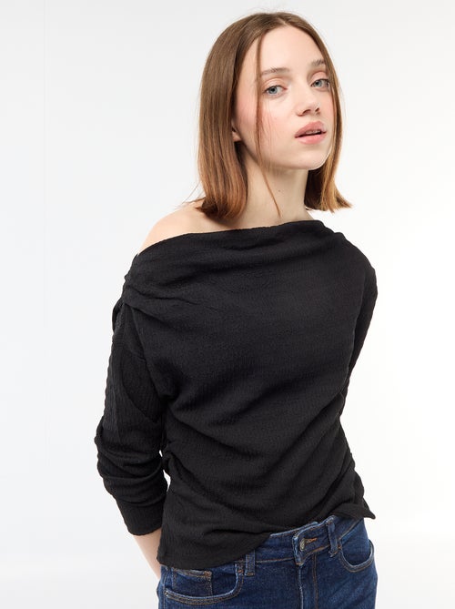 T-shirt manches longues en maille gaufrée - Kiabi