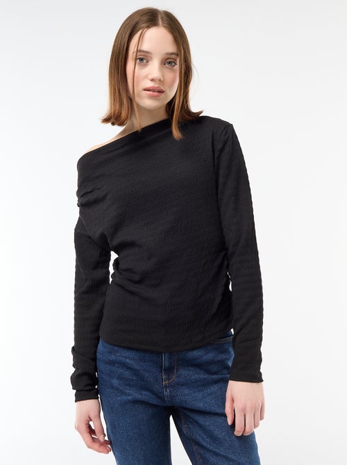 T-shirt manches longues en maille gaufrée - Kiabi