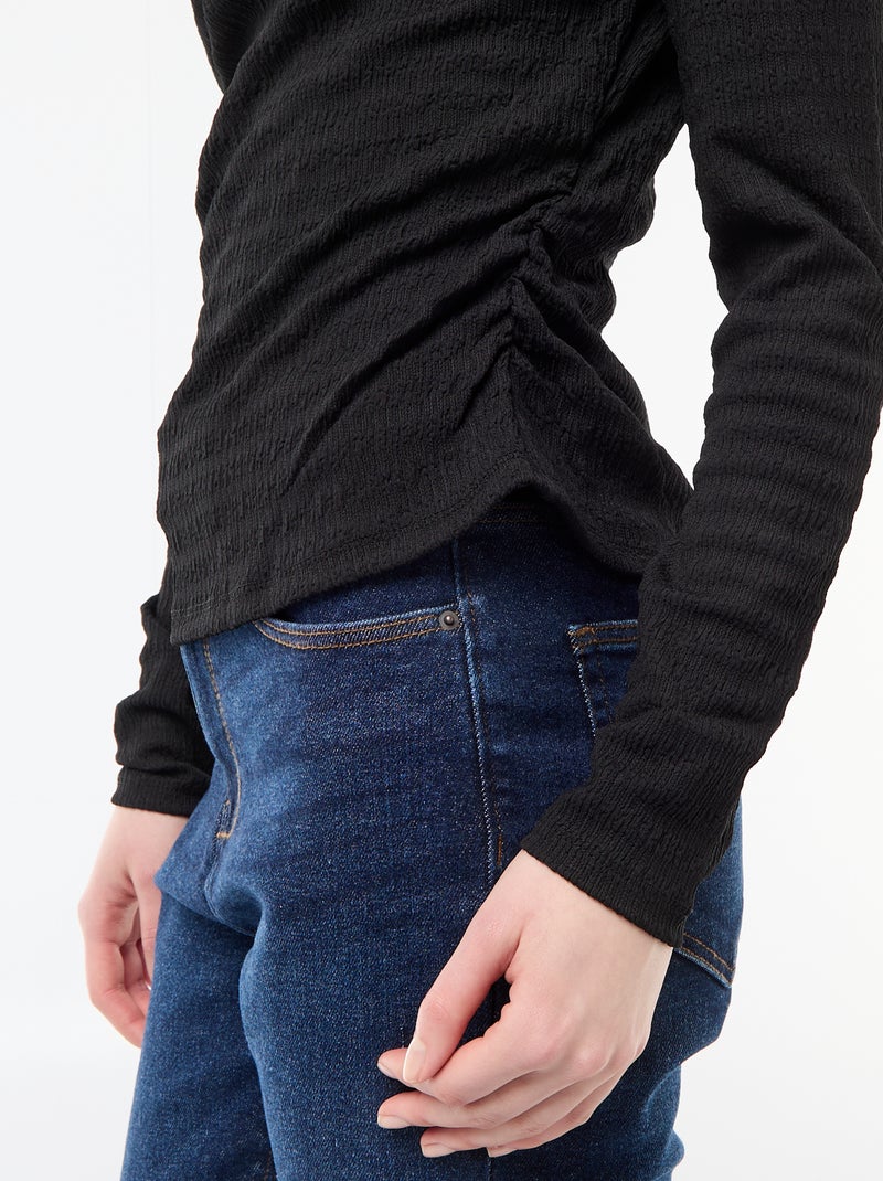 T-shirt manches longues en maille gaufrée Noir - Kiabi