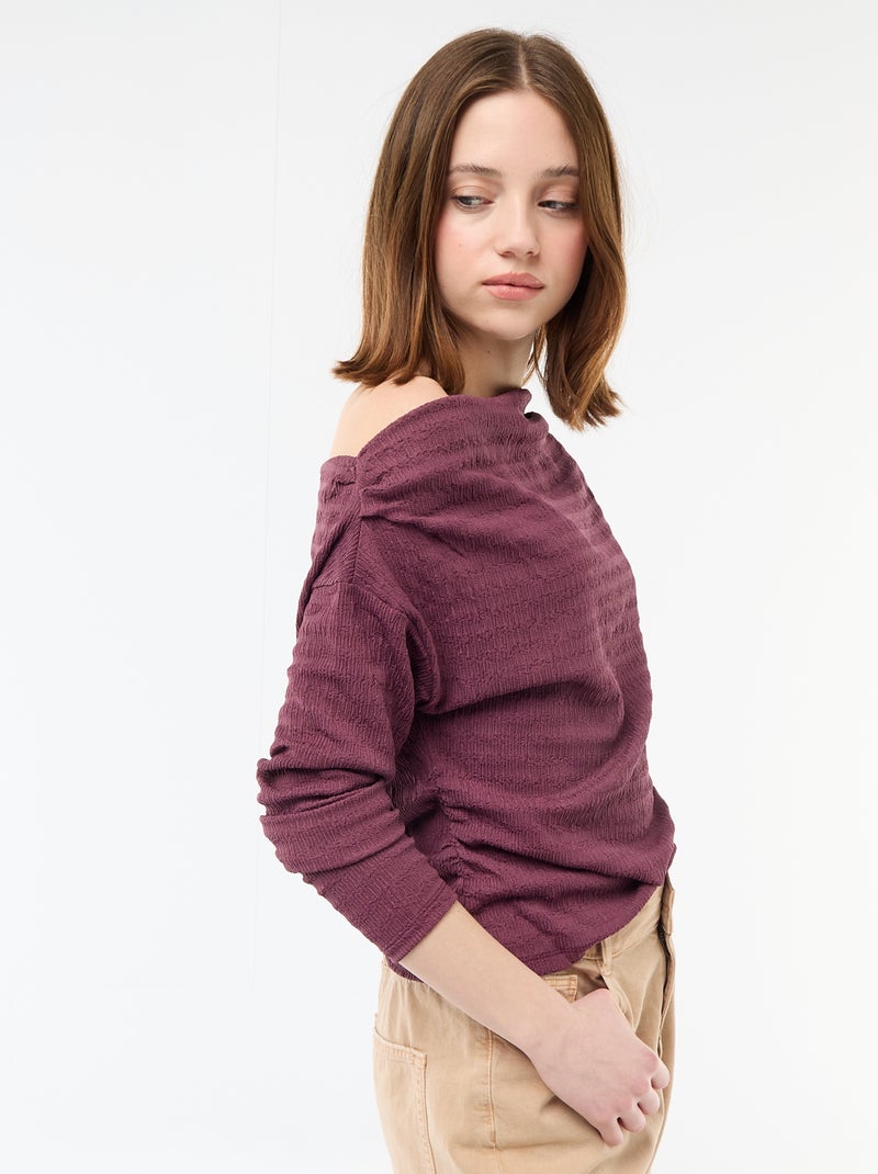 T-shirt manches longues en maille gaufrée Violet - Kiabi