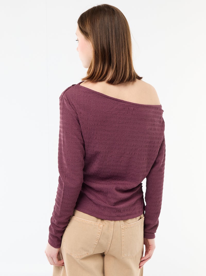 T-shirt manches longues en maille gaufrée Violet - Kiabi