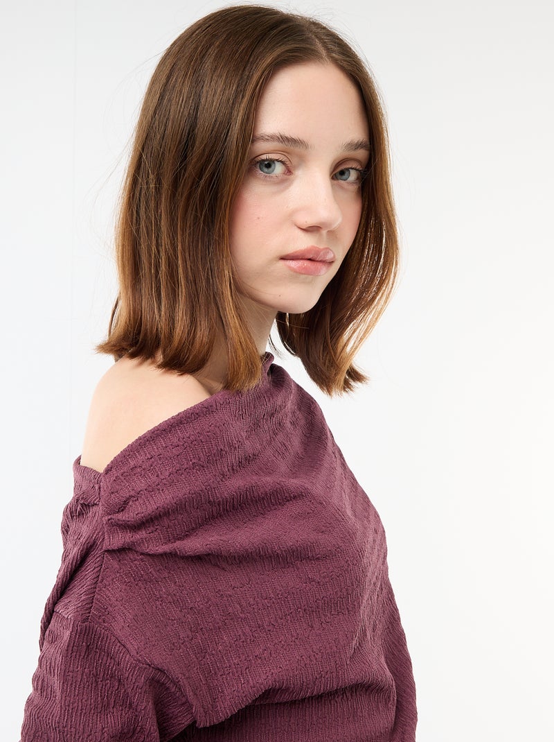 T-shirt manches longues en maille gaufrée Violet - Kiabi