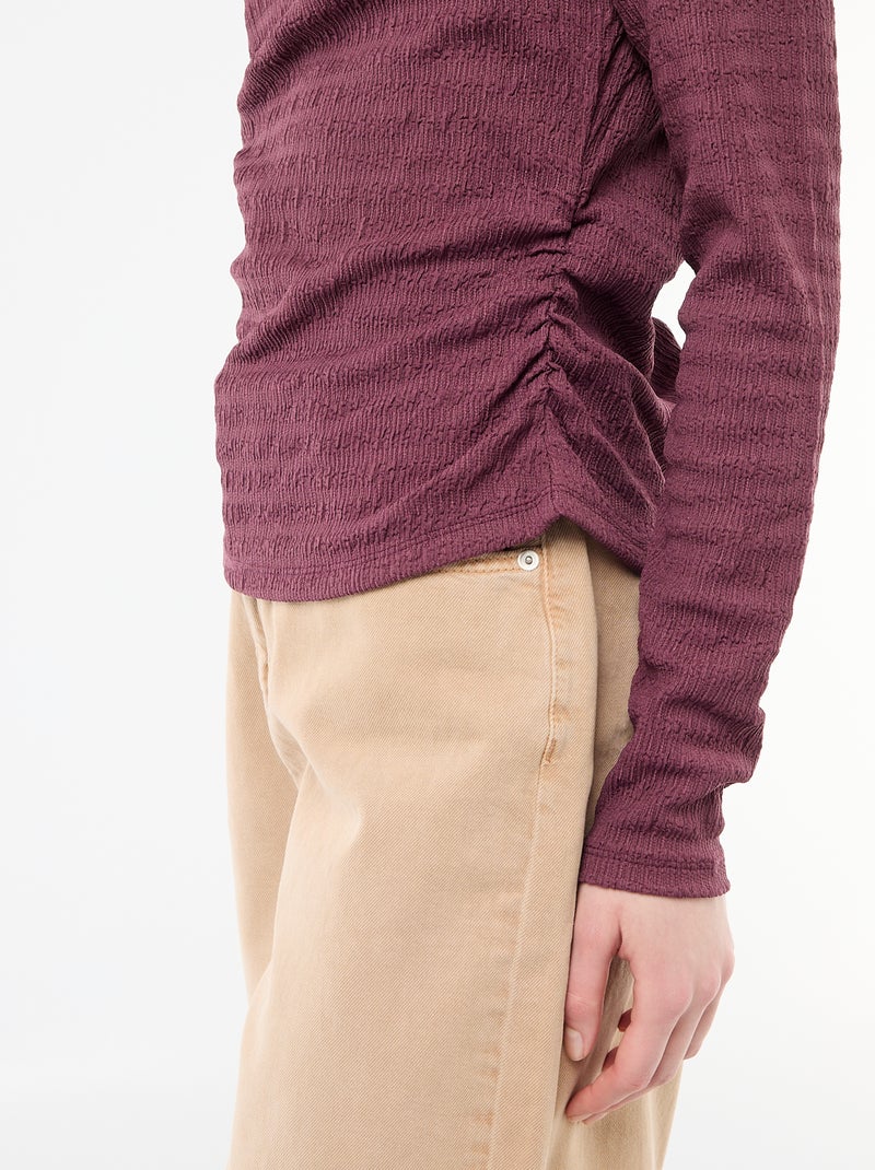 T-shirt manches longues en maille gaufrée Violet - Kiabi