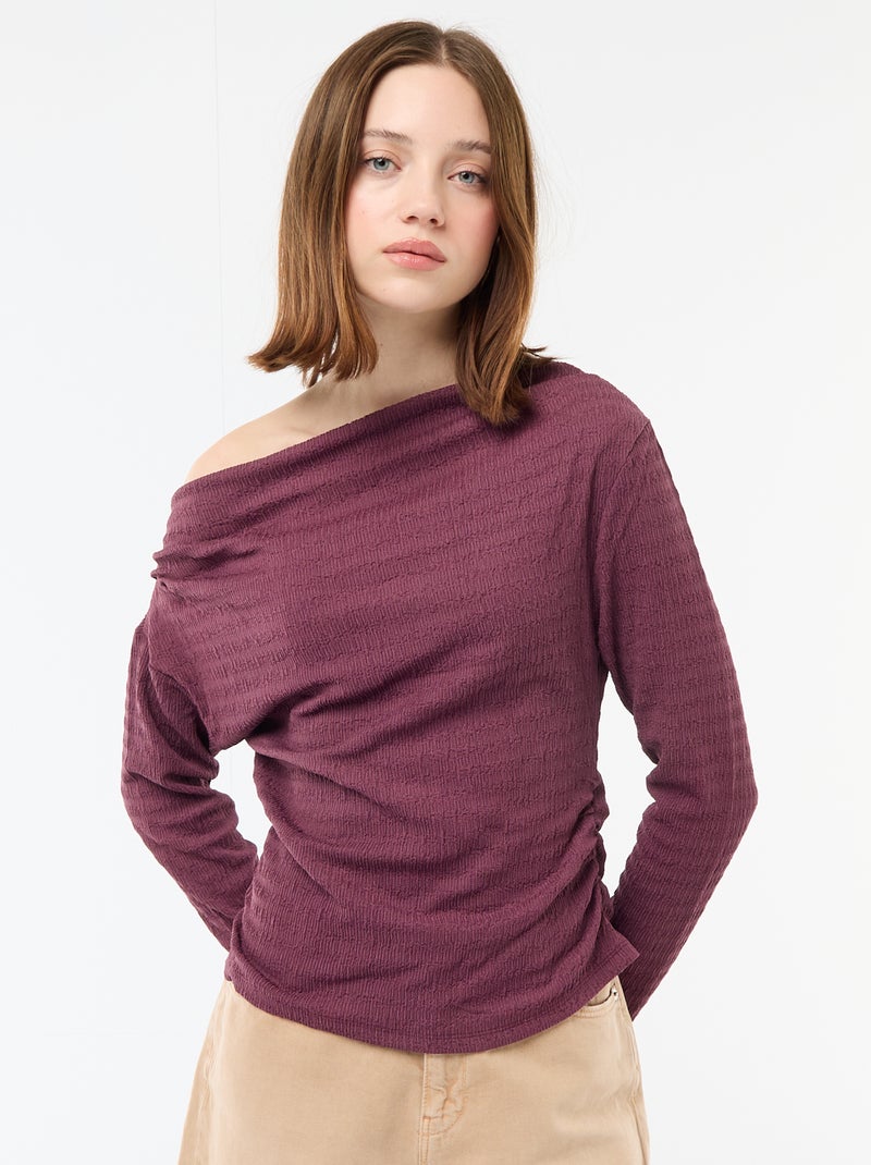 T-shirt manches longues en maille gaufrée Violet - Kiabi