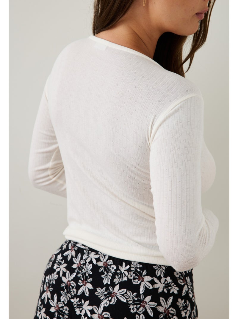 T-shirt manches longues en pointelle ella Blanc - Kiabi