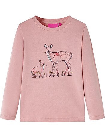 T-shirt manches longues enfant coton élasthanne imprimé cerf et lapin - vidaxl