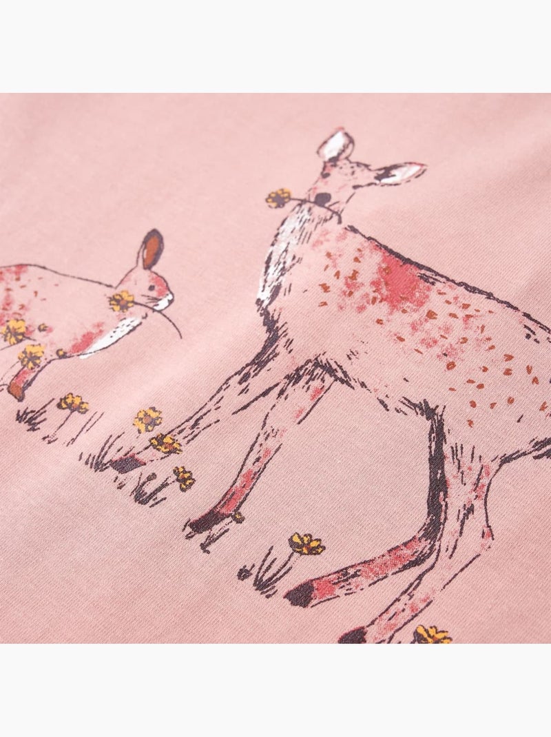 T-shirt manches longues enfant coton élasthanne imprimé cerf et lapin - vidaxl Rose - Kiabi