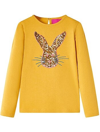 T-shirt manches longues enfant coton élasthanne lapin à sequins - vidaxl