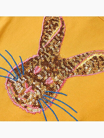 T-shirt manches longues enfant coton élasthanne lapin à sequins - vidaxl