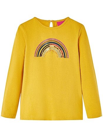 T-shirt manches longues enfant coton extensible motif arc-en-ciel - vidaxl