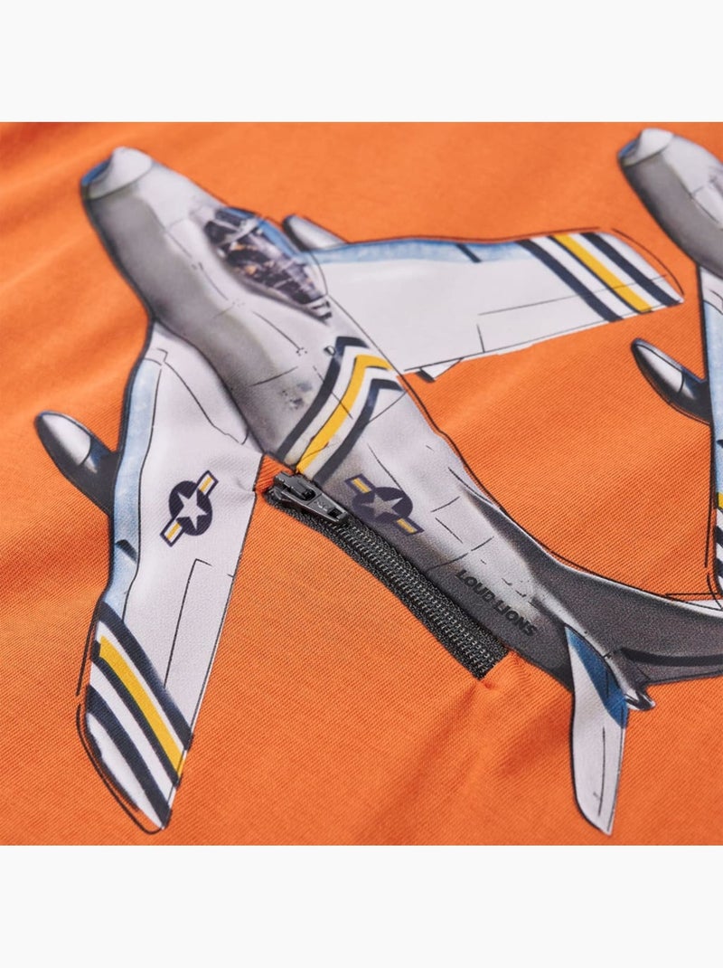T-shirt manches longues enfant coton imprimé avion - vidaxl Orange - Kiabi