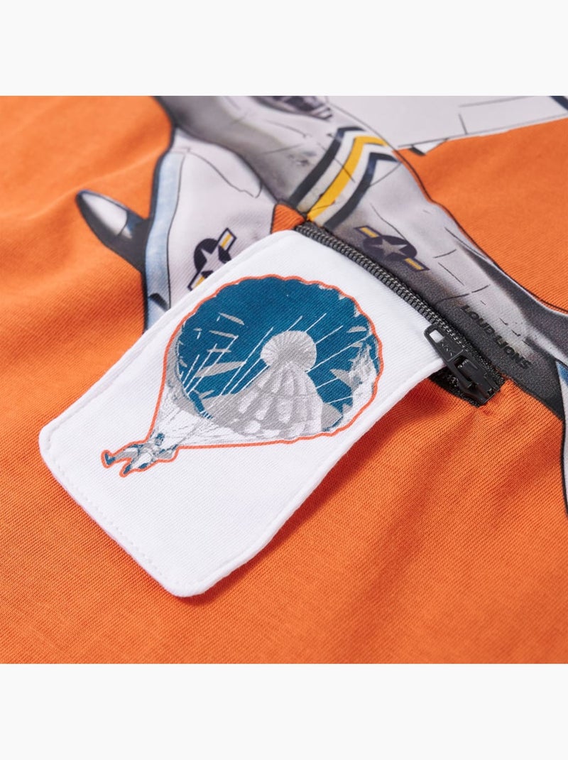 T-shirt manches longues enfant coton imprimé avion - vidaxl Orange - Kiabi