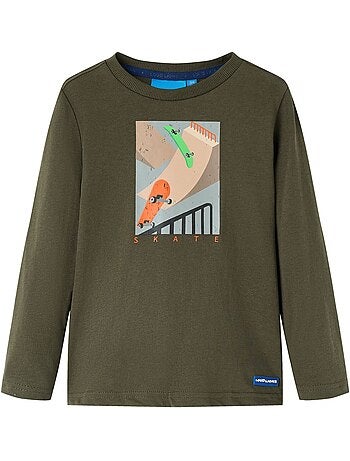T-shirt manches longues enfant coton imprimé skateboards - vidaxl