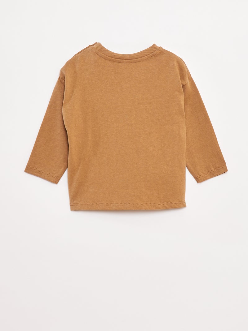 T-shirt manches longues et poche poitrine Beige - Kiabi