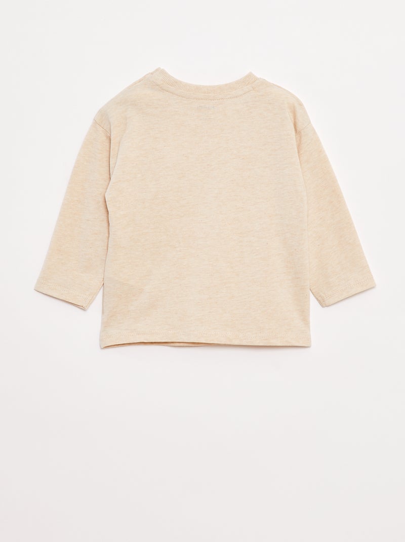 T-shirt manches longues et poche poitrine Beige - Kiabi