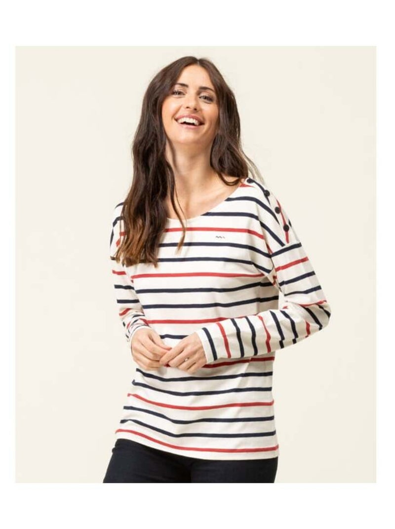 T-shirt manches longues Femme rayé multicolore Rouge - Kiabi