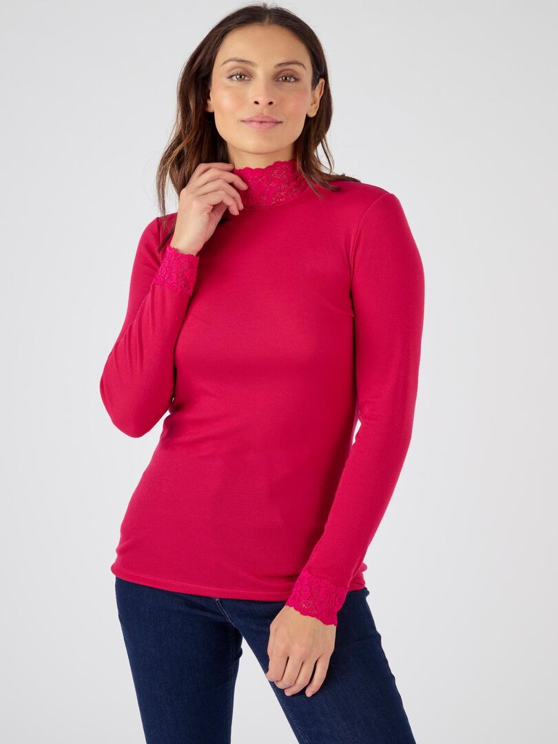 Chemise rayée rouge écru en coton col montant volanté manches longues - Artem | Motus Boutique Chemise rayée rouge écru en coton col montant volanté manches longues - Artem | Motus Boutique