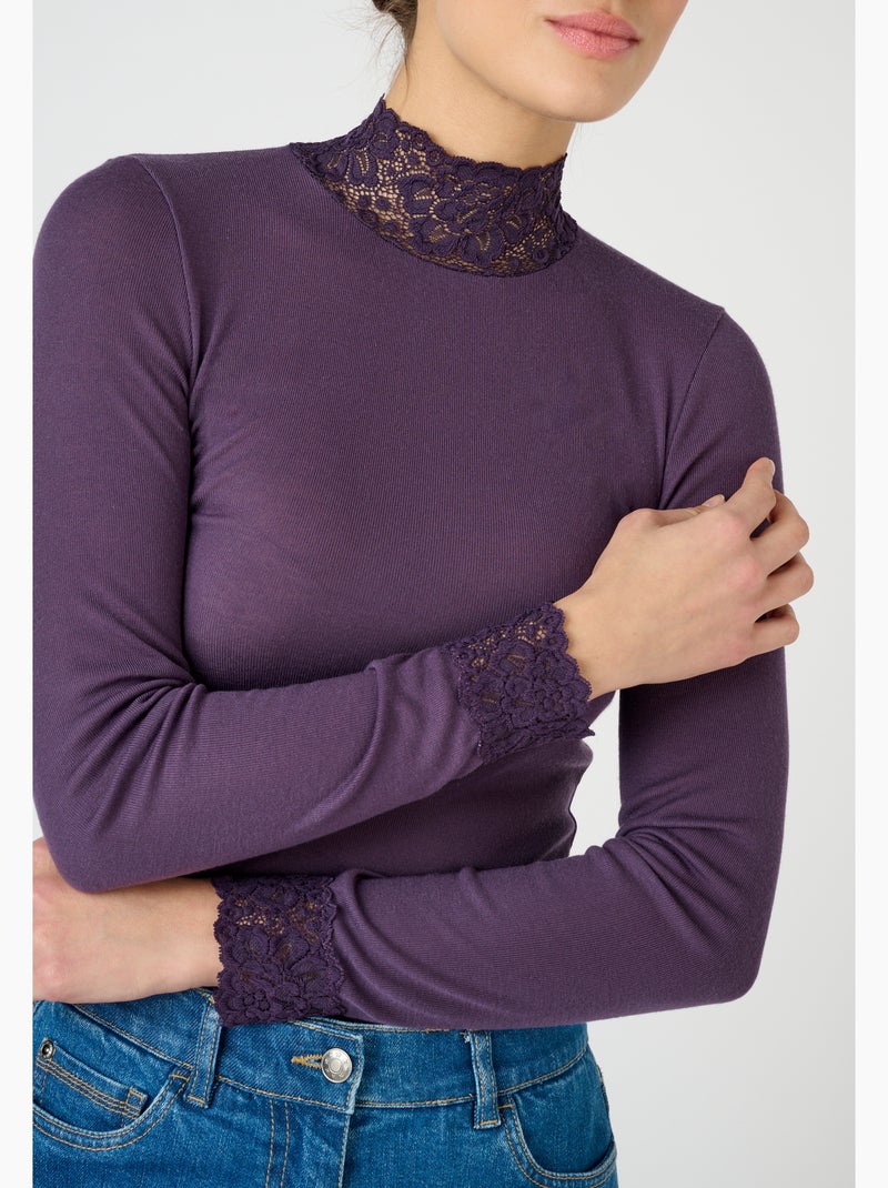 T-shirt manches longues fine côte Thermolactyl - Damart Violet - Kiabi