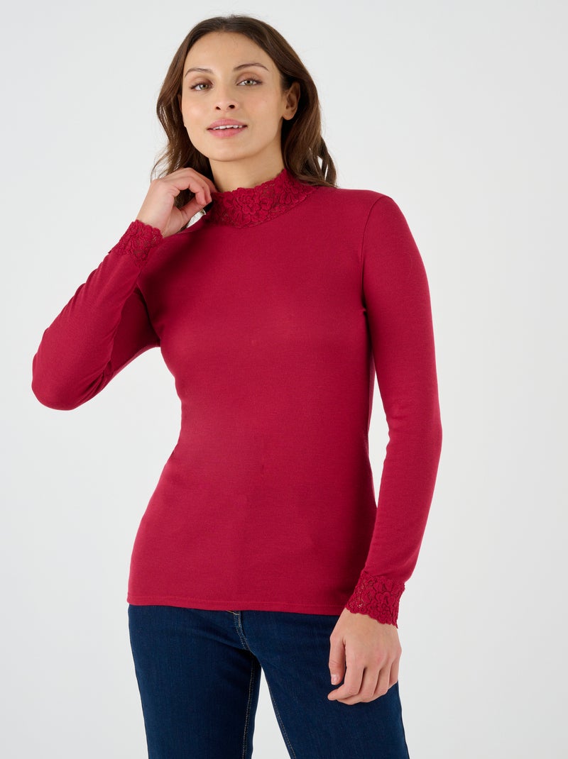 T-shirt manches longues fine côte Thermolactyl thermique - Damart Rouge - Kiabi