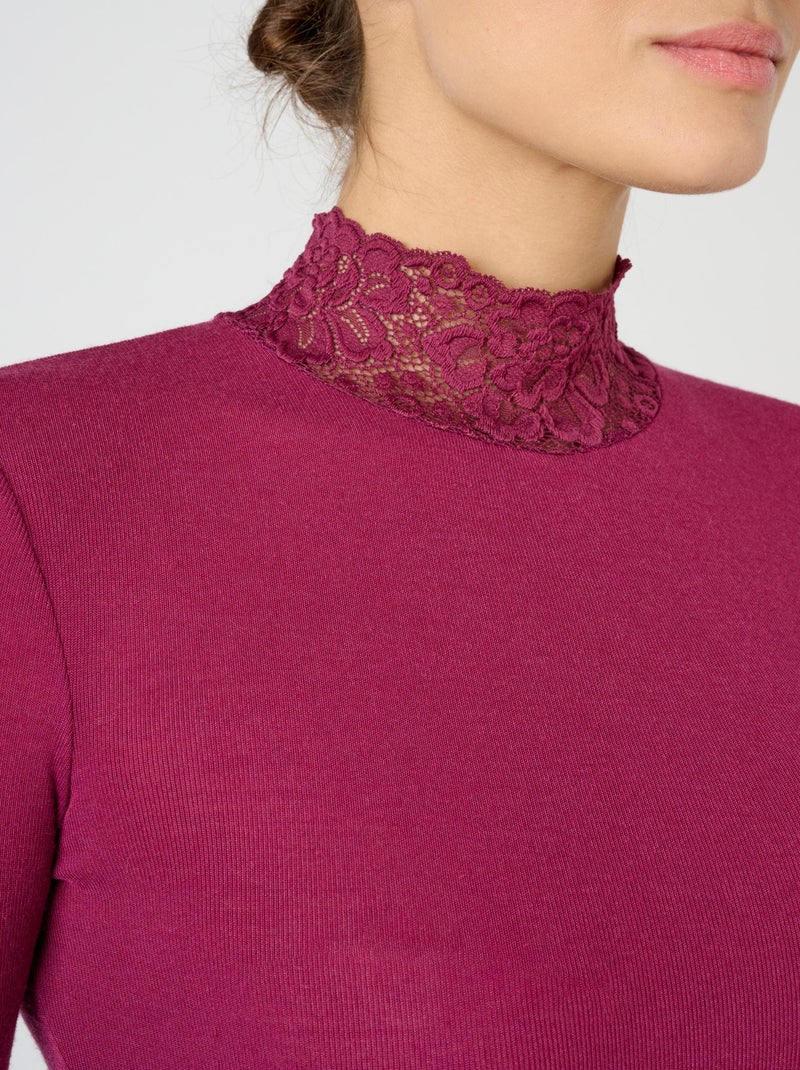 T-shirt manches longues fine côte Thermolactyl thermique - Damart Rouge pourpre - Kiabi