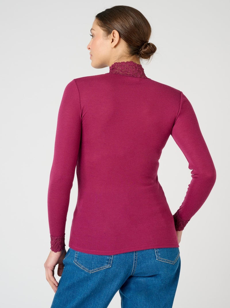 T-shirt manches longues fine côte Thermolactyl thermique - Damart Rouge pourpre - Kiabi