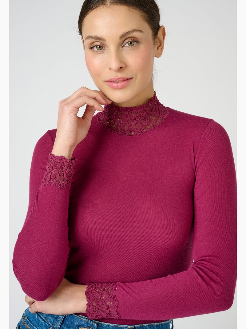 T-shirt manches longues fine côte Thermolactyl thermique - Damart Violet - Kiabi