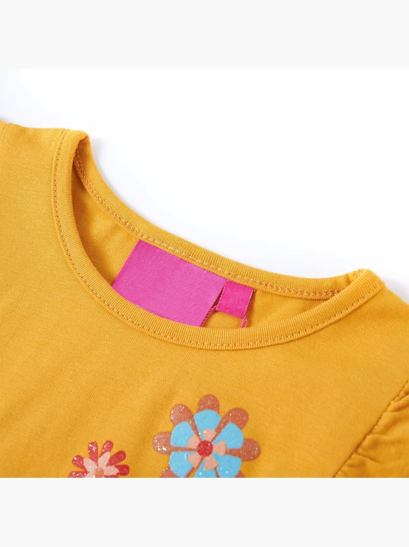 T-shirt manches longues fleurs en coton élasthanne - vidaxl Jaune - Kiabi