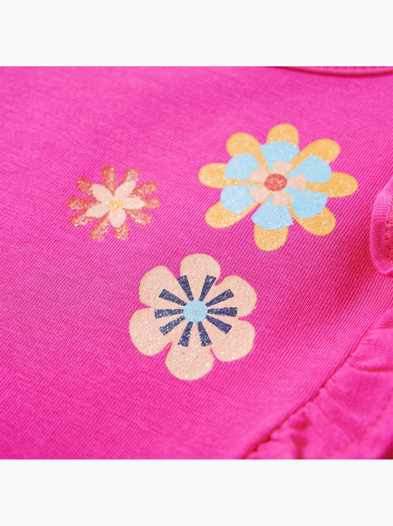 T-shirt manches longues fleurs en coton élasthanne - vidaxl Rose - Kiabi
